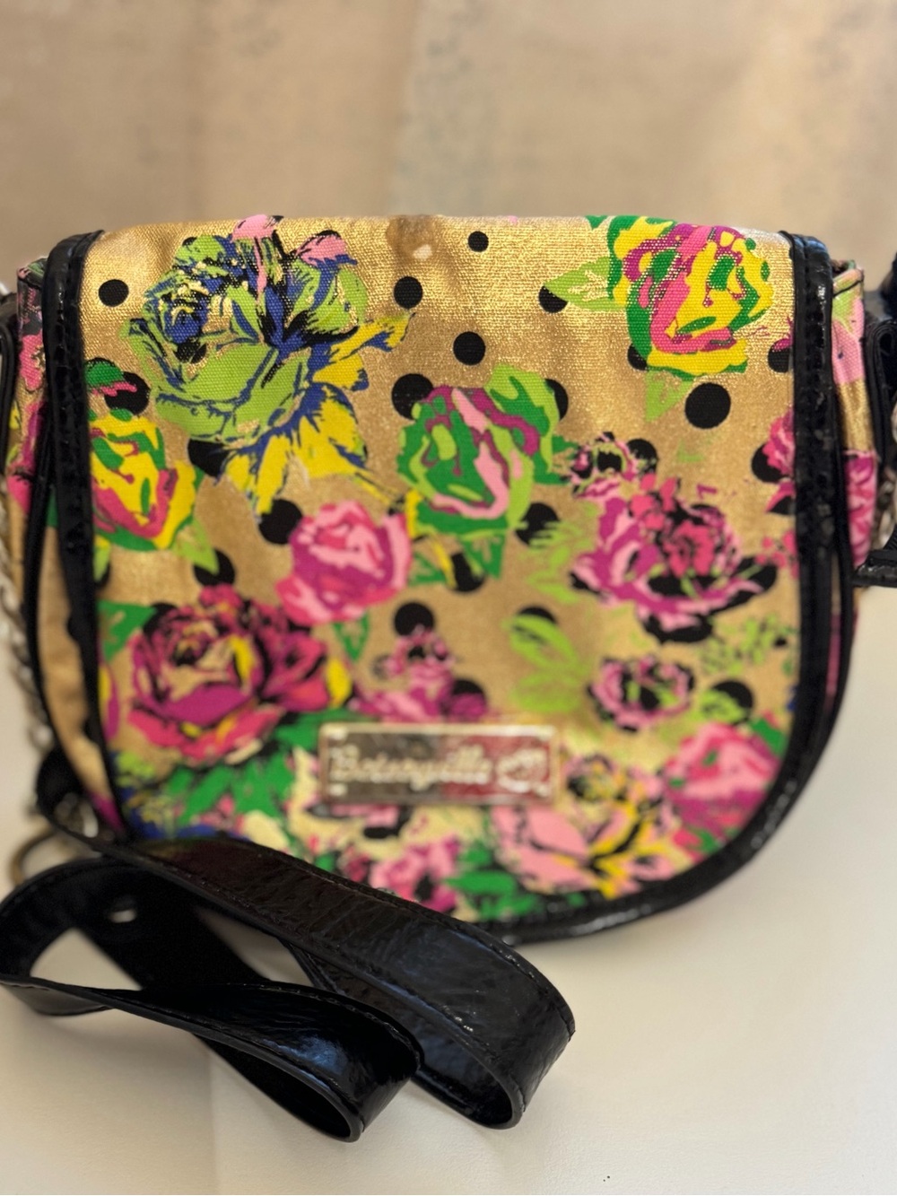 Betsey Johnson Betseyville Floral Metallic Crossbody Bag - repurposed
